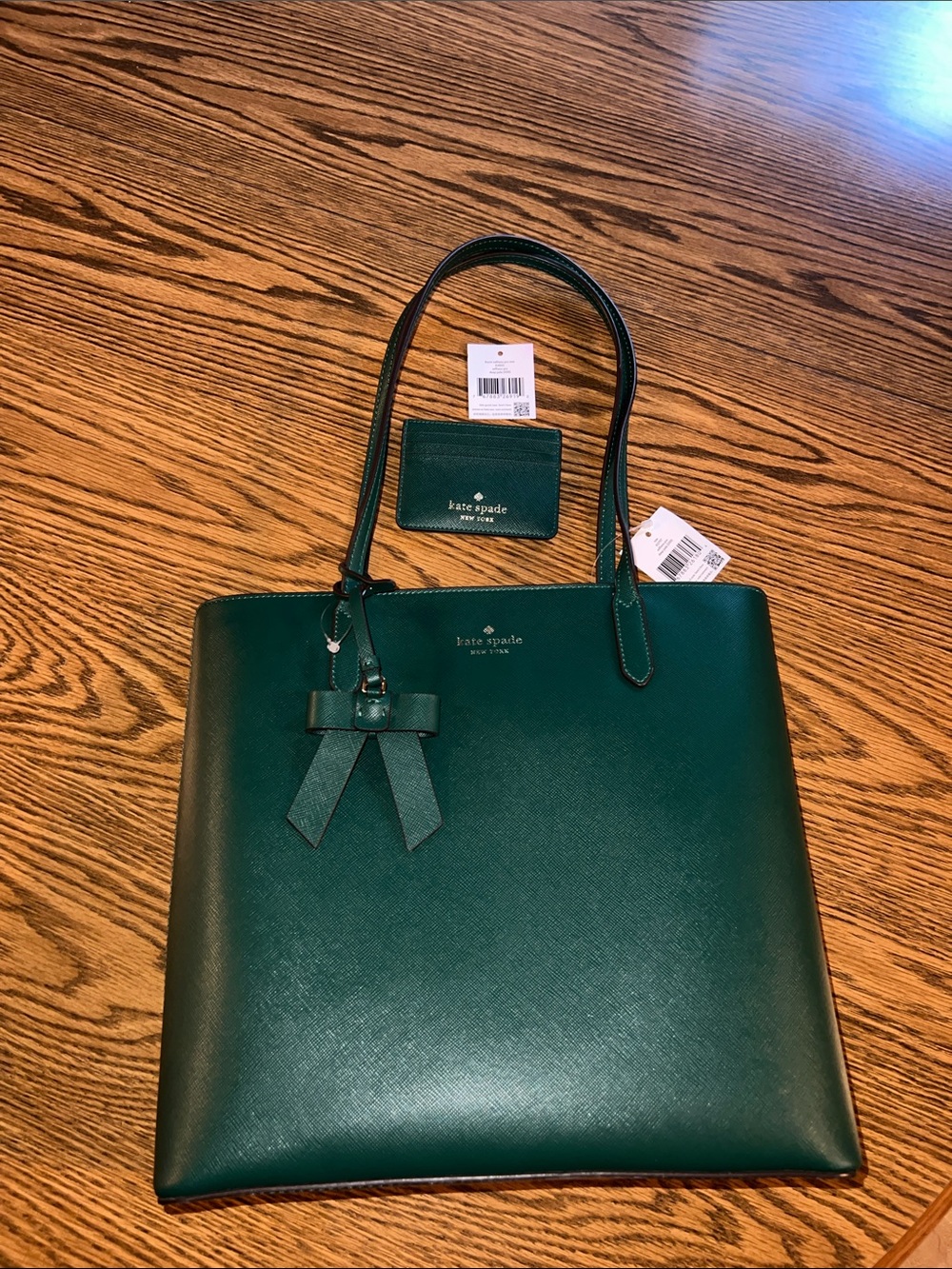 Kate Spade Emerald Green Saffiano Leather Tote and credit card holder